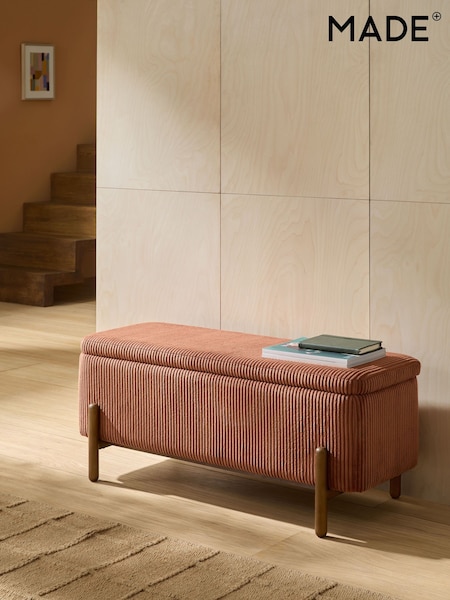 MADE.COM Nutmeg Orange Corduroy Asare Storage Ottoman Bench (AN2598) | £299