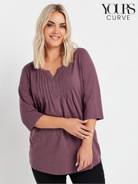 Yours Curve Purple Pintuck Henley 100% Cotton Top (AN2620) | £22