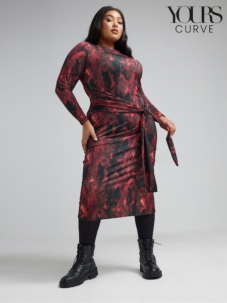 Yours Curve Black Limited Snake Tie Front Dress (AN2621) | £41