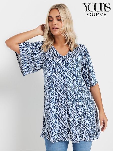 Yours Curve Blue Pleated Front Swing Top (AN2626) | £26