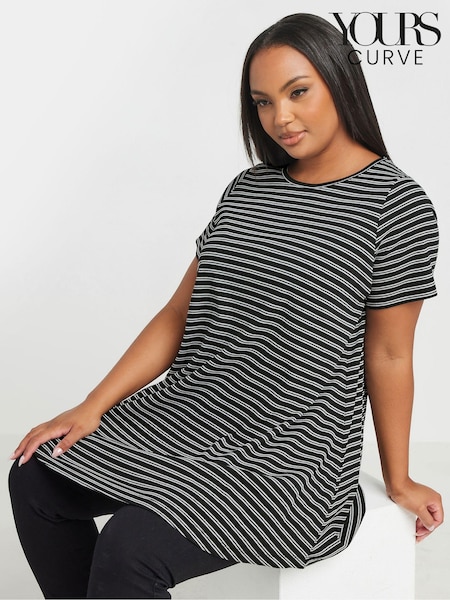 Yours Curve Black Striped Ribbed Swing Top (AN2636) | £22