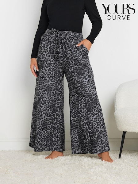 Yours Curve Grey Leopard Print Wide Leg Lounge Trousers (AN2644) | £32