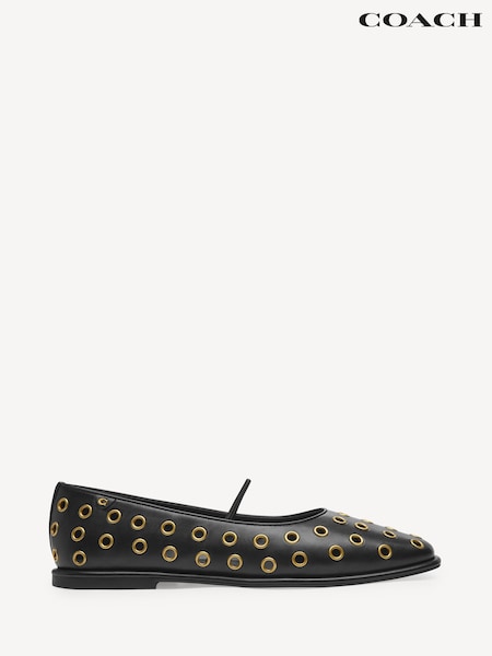 COACH Black/Gold Emilia Grommets Mary Jane Shoes (AN2807) | £195