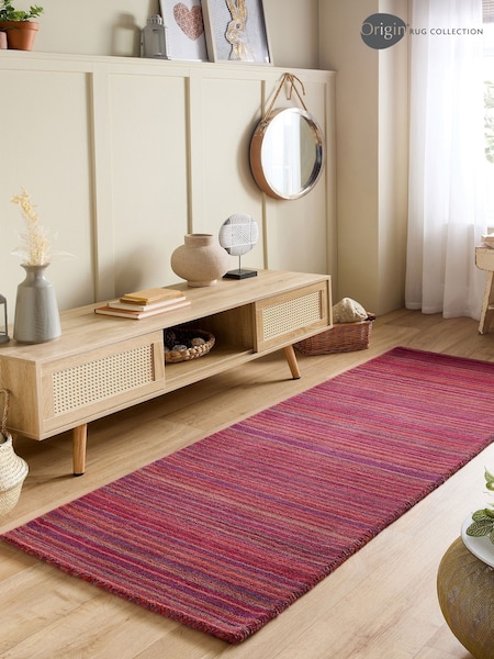 Origin Rug Collection Red Fine Stripes Wool Runner (AN2859) | £90