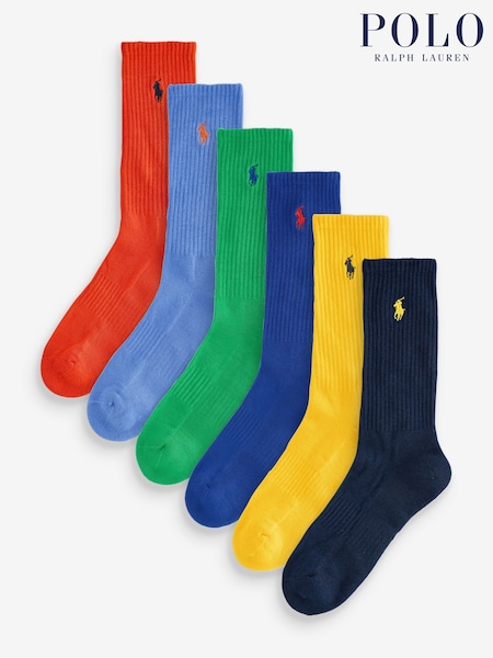 Polo Ralph Lauren Blue Multi Solids Crew Socks 6 Pack (AN2875) | £47