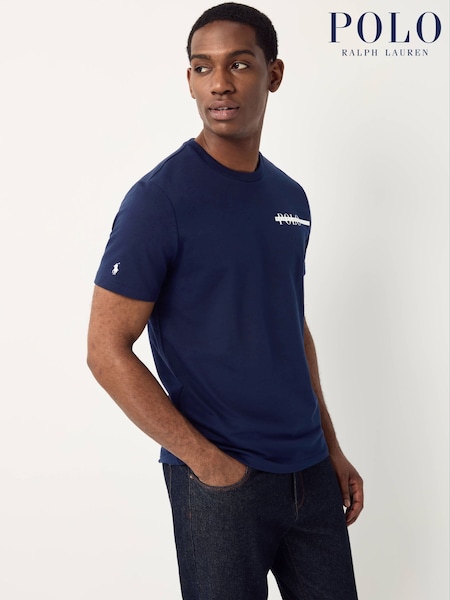 Polo Ralph Lauren Navy Blue Logo Stripe Jersey T-Shirt (AN2880) | £65