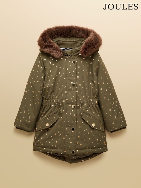 Joules Girls' Alix Khaki Green Waterproof Parka Coat (AN2915) | £64 - £69