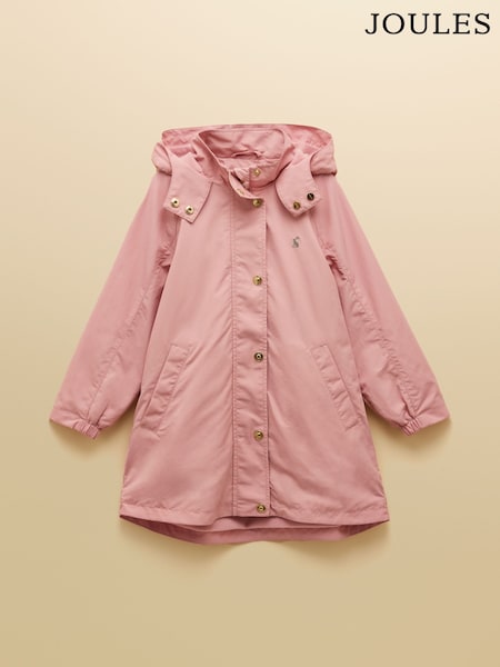 Joules Girls' Meadow Pink Longline Showerproof Coat (AN2966) | £44 - £50