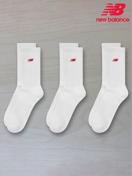 New Balance White NB Patch Logo Crew  Socks 3 Pack (AN2969) | £15