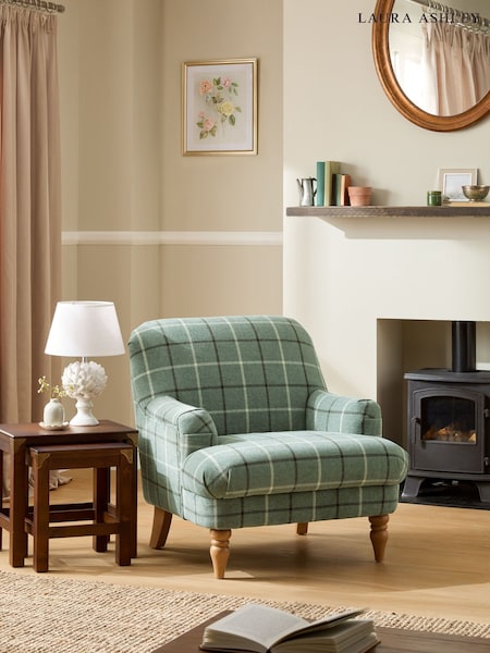 Laura Ashley Fern Green Lindfield Check Clipsham Accent Chair (AN2991) | £449
