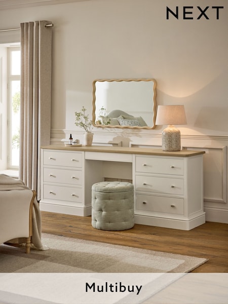 Chalk White Hampton Painted Oak Collection Luxe 7 Drawer Console Dressing Table (AN3016) | £1,399
