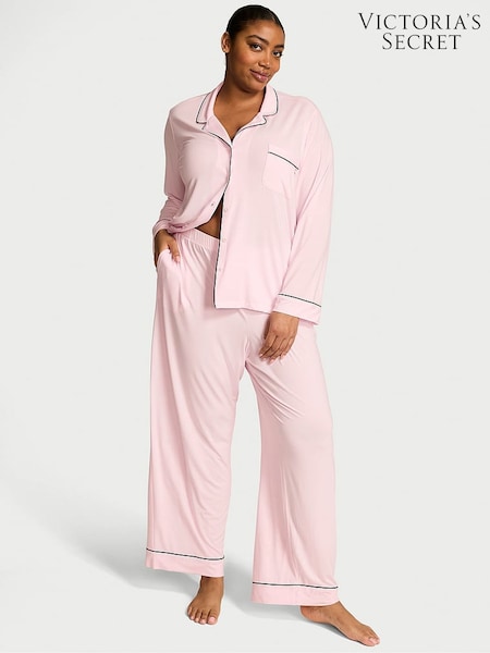 Victoria's Secret Angel Pink With Black Piping Modal Long Pyjama Set (AN3030) | £59