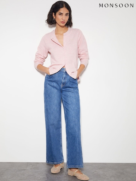 Monsoon Blue Rita Diamante High Rise Flare Jeans (AN3033) | £75