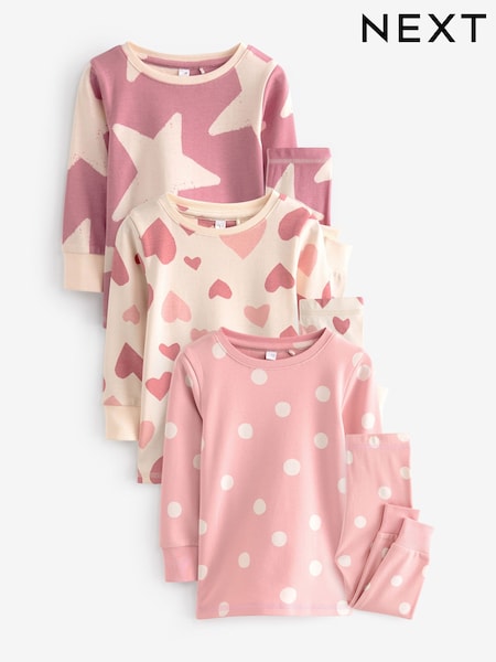 Pink/White Stampy Star Snuggle Pyjamas 3 Pack (12mths-12yrs) (AN3044) | £23 - £31