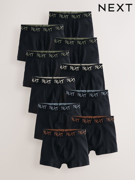 Black with Grafitti Next Waistband Trunks 10 Pack (1.5-16yrs) (AN3053) | £27 - £32