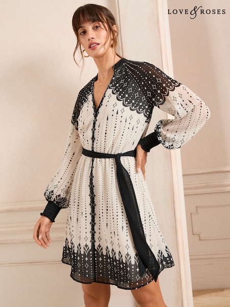 Love & Roses Monochrome Petite Mini Shirt Dress (AN3065) | £60