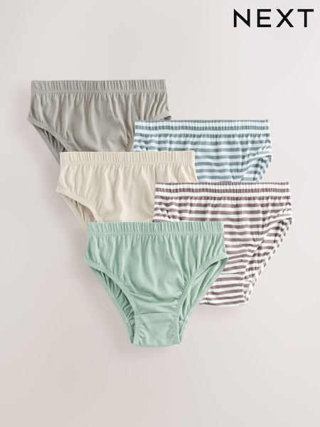 Green/Ecru Stripe 100% Cotton Printed Briefs 5 Pack (1.5-10yrs) (AN3086) | £8 - £9