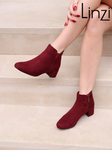 Linzi Red Manor Low Block Heeled Ankle Boots (AN3107) | £38