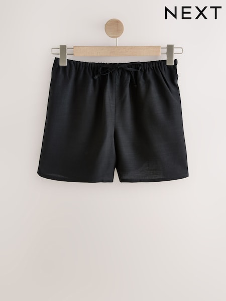 Black Elasticated Tie Waist Shorts with Linen (AN3163) | £18