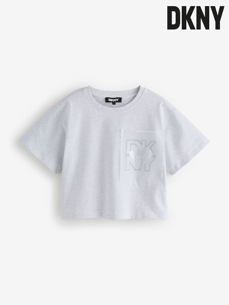 DKNY Grey Chest Logo Cropped Short Sleeve T-Shirt (AN3195) | £49 - £55