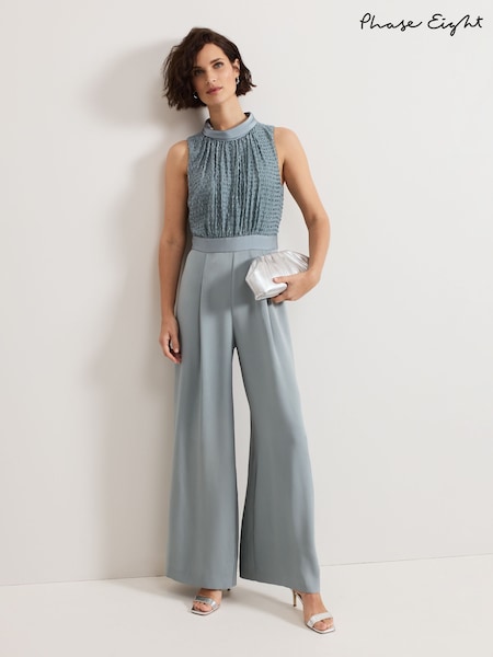 Phase Eight Blue Eliza Textured Bodice Wide Leg Jumpsuit (AN3249) | £139