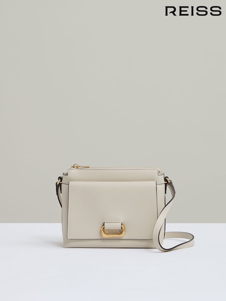 Reiss Off White Moya Leather Sculpted-Hardware Cross-Body Bag (AN3280) | £148