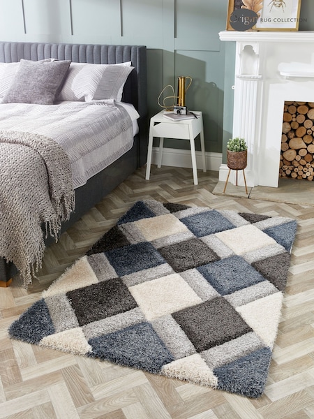 Origin Rug Collection. Blue 3D GEO Shaggy Rug (AN3416) | £70