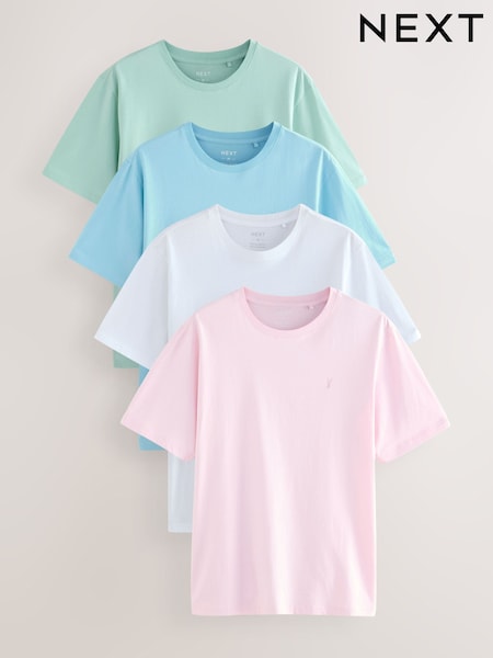 White/Mint Green/Blue/Pink Regular Fit T-Shirts 4 Pack (AN3434) | £38