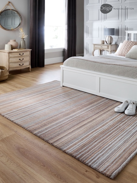 Origin Rug Collection. Beige Fine Stripes Wool Rug (AN3450) | £135 - £245