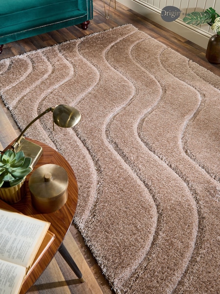 Origin Rug Collection. Beige Soft Carved Wave Shaggy Rug (AN3465) | £70 - £215