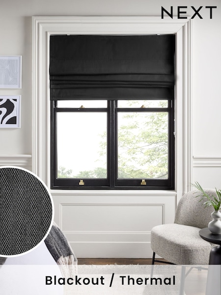 Black Ready Made Blackout Cotton Roman Blinds (AN3505) | £40 - £95