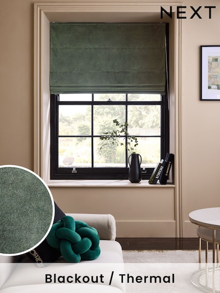 Green Dark Ready Made Blackout Matte Velvet Roman Blinds (AN3512) | £40 - £100