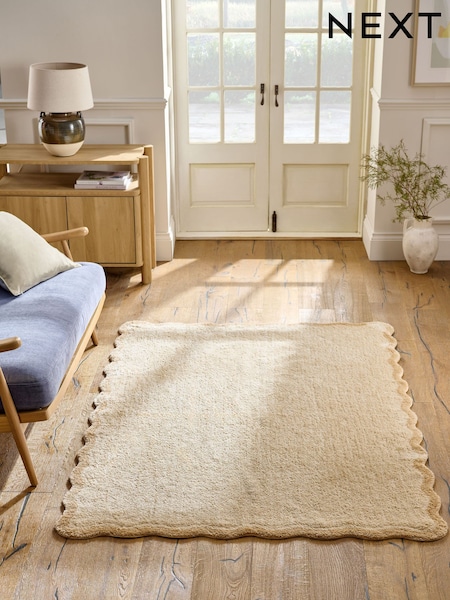 Light Natural Soft Scallop Washable Rug (AN3542) | £40 - £160