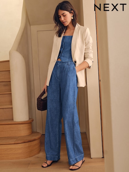 Rinse Linen N. Premium Palazzo Wide Leg Denim Tailored Trousers (AN3575) | £52