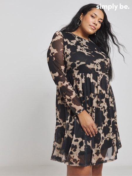 Simply Be Brown Printed Mesh Skater Dress (AN3585) | £36