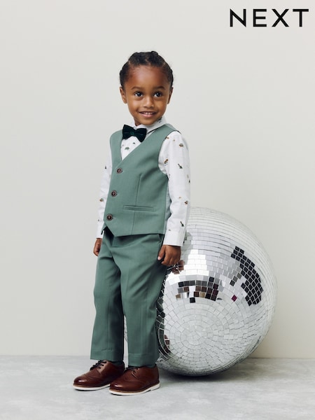 Green Dino Waistcoat Shirt Trousers and Bow Tie Set (3mths-9yrs) (AN3602) | £46 - £52