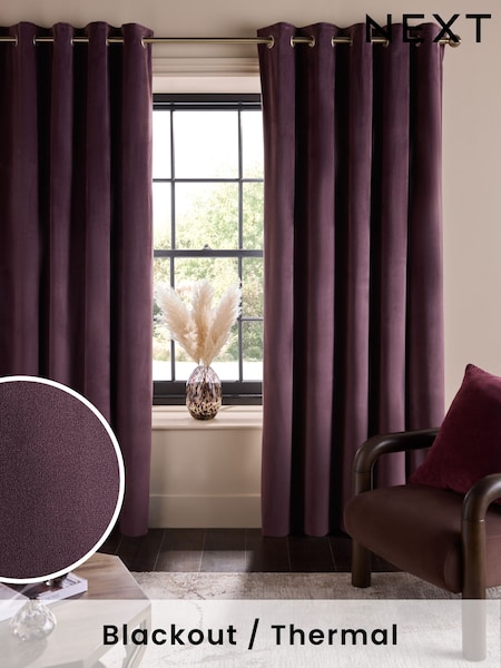 Purple Dark Matte Velvet Blackout/Thermal Curtains (AN3605) | £50 - £135