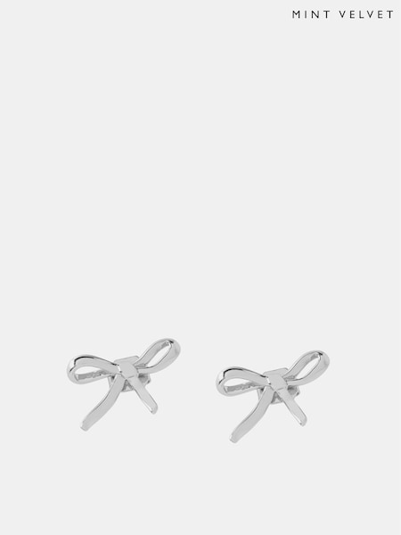 Mint Velvet Silver Tone Bow Earrings (AN3642) | £35