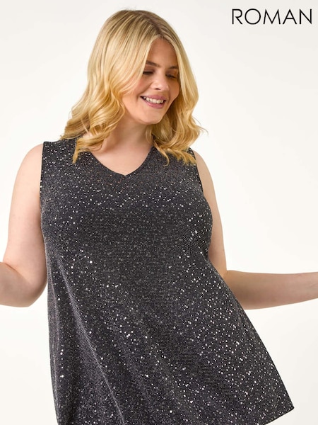 Roman Metallic Curve Sparkle Stretch Tunics Top (AN3675) | £35