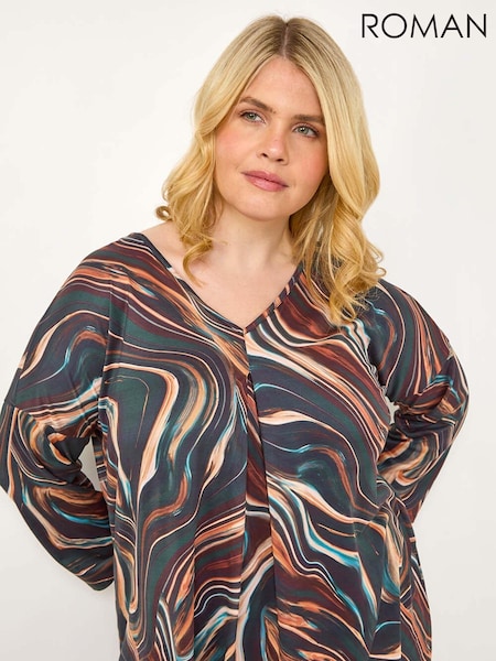 Roman Natural Curve V-Neck Pleat Front Tunic (AN3680) | £38