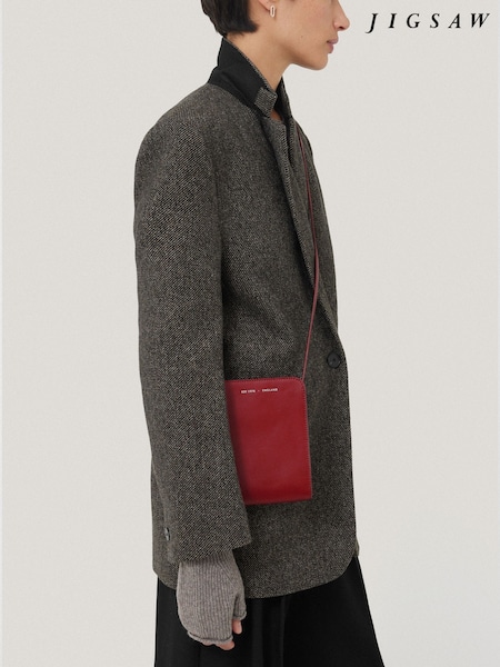 Jigsaw Red Leather Cross-Body Phone 100% Cotton Bag (AN3692) | £75