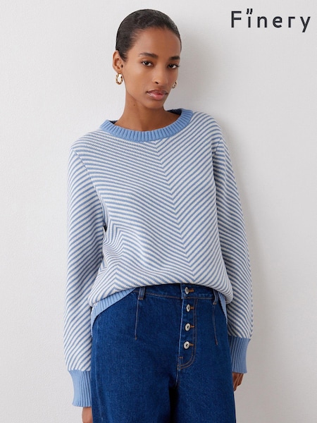 Finery Blue Stella Blue Chevron Cotton Crew Neck Jumper (AN3723) | £49