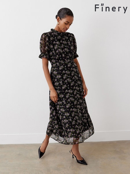 Finery Black Camille Chiffon Midi Dress (AN3725) | £59