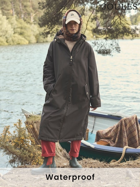 Joules Coverall Brown Longline Fleece Lined Waterproof Coat (AN3750) | £149