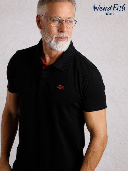 Weird Fish Black Miles Pique 100% Cotton Polo Shirt (AN3831) | £38