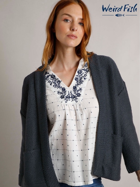 Weird Fish Blue Santosh Cropped Macaroni Cardigan (AN3832) | £70