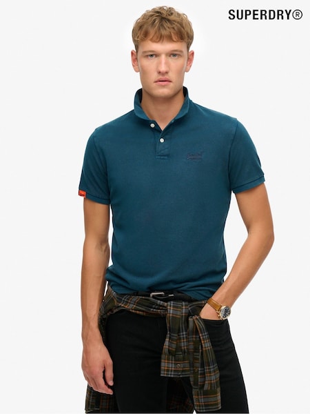 Superdry Blue Vint Destroy 100% Cotton Polo Shirt (AN3872) | £35