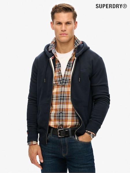 Superdry Blue Dark Essential Logo Slim Fit Zip Hoodie (AN3879) | £55
