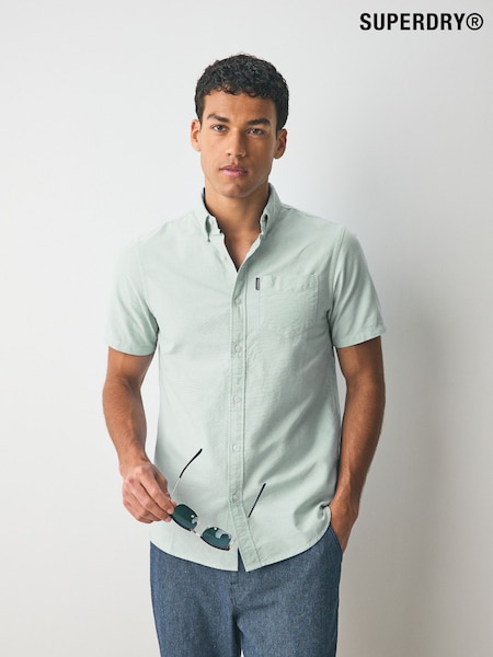 Superdry Green Oxford Short Sleeve 100% Cotton Shirt (AN3898) | £45