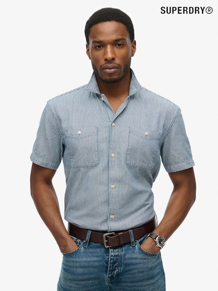 Superdry Blue 100% Cotton Merchant Work Shirt (AN3929) | £50